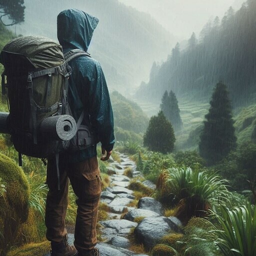 A Backpacker in the rain