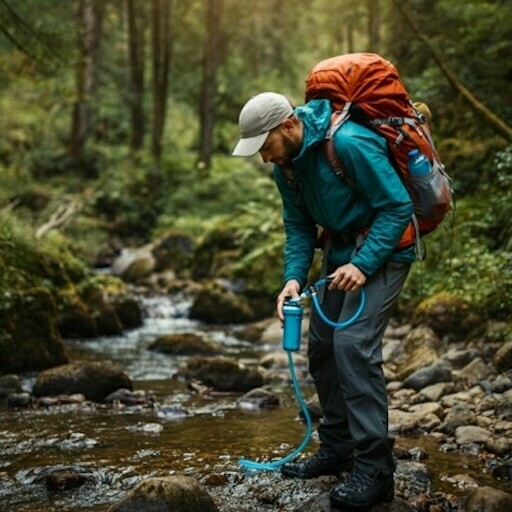 Backpacker Replenishing water supply